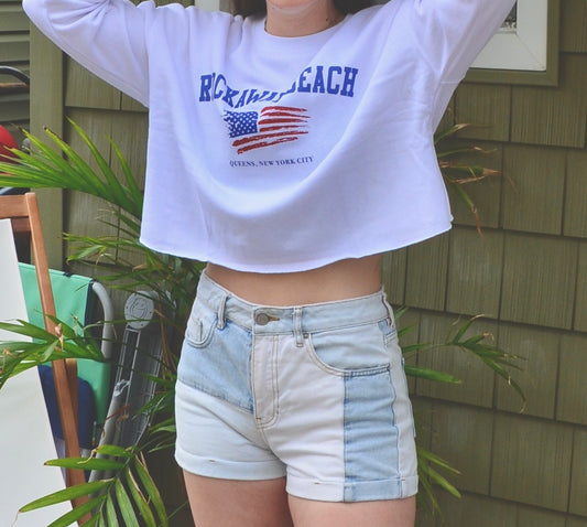 Women's Cropped American Flag Crewneck