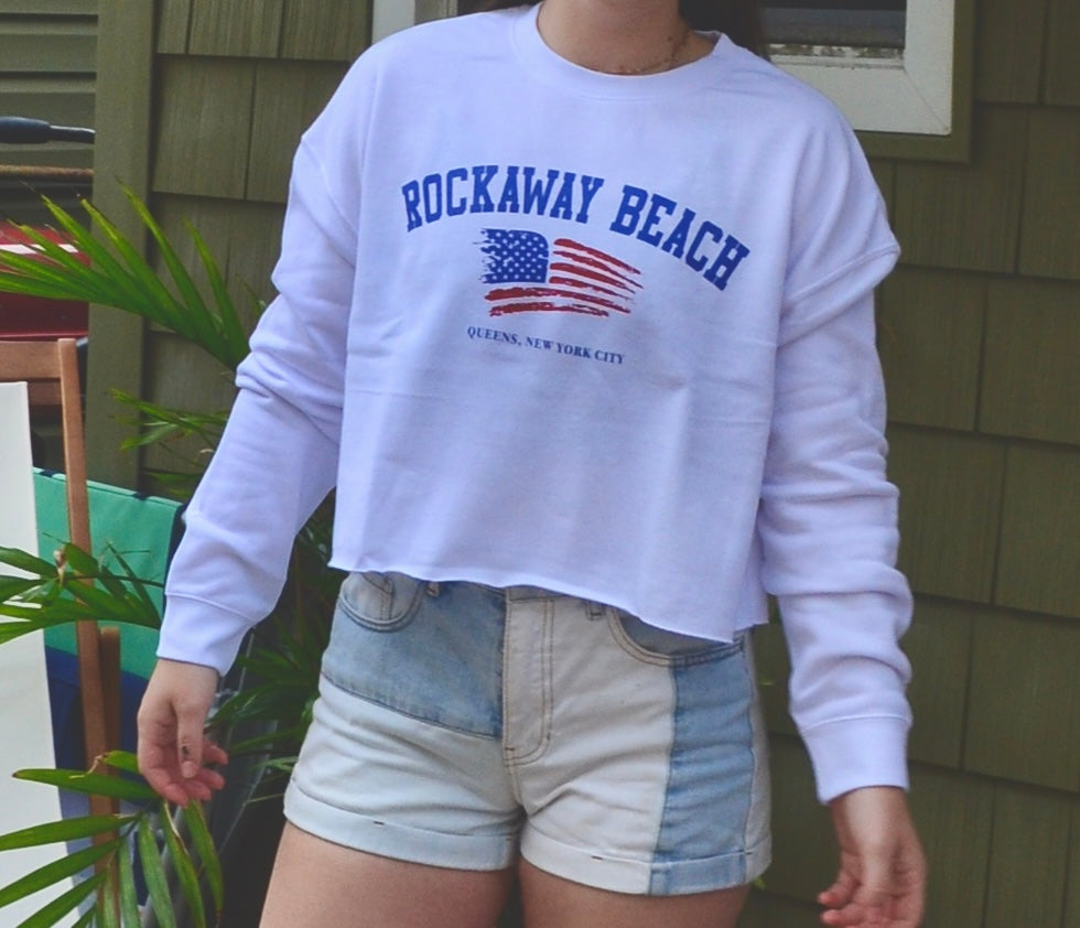 Women's Cropped American Flag Crewneck
