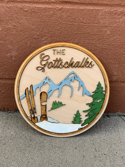 Ski Mountain | Custom Laser Cut + Hand Painted Sign | 9.5" x 9.5" (Preorder)