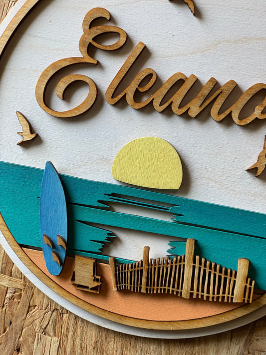 Beach Scene | Custom Laser Cut + Hand Painted Sign | 9.5" x 9.5" (Preorder)