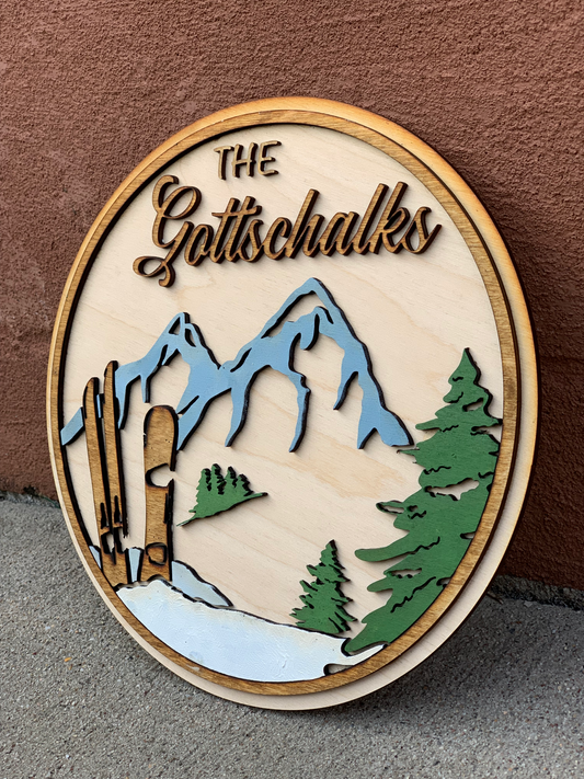 Ski Mountain | Custom Laser Cut + Hand Painted Sign | 9.5" x 9.5" (Preorder)